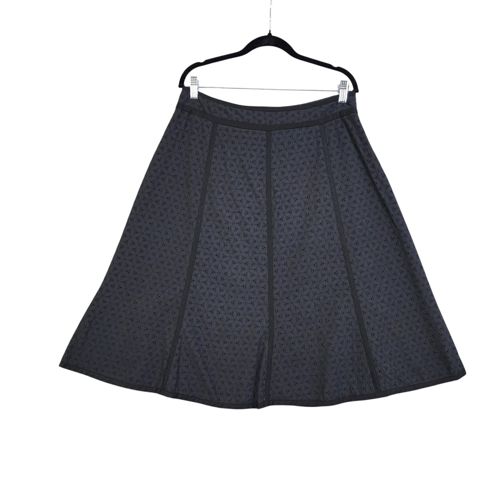 Kim Rogers Womens Eyelet A Line Midi Skirt Size Large Black Cotton Lined Boho